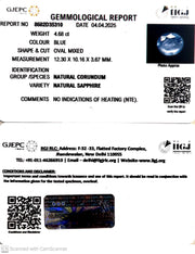 4.68/CT Natural Blue Sapphire With Govt Lab Certificate